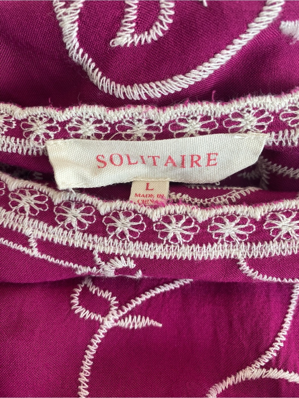 Solitaire Magenta Floral Embroidered Peasant Blouse - Picture 3 of 6